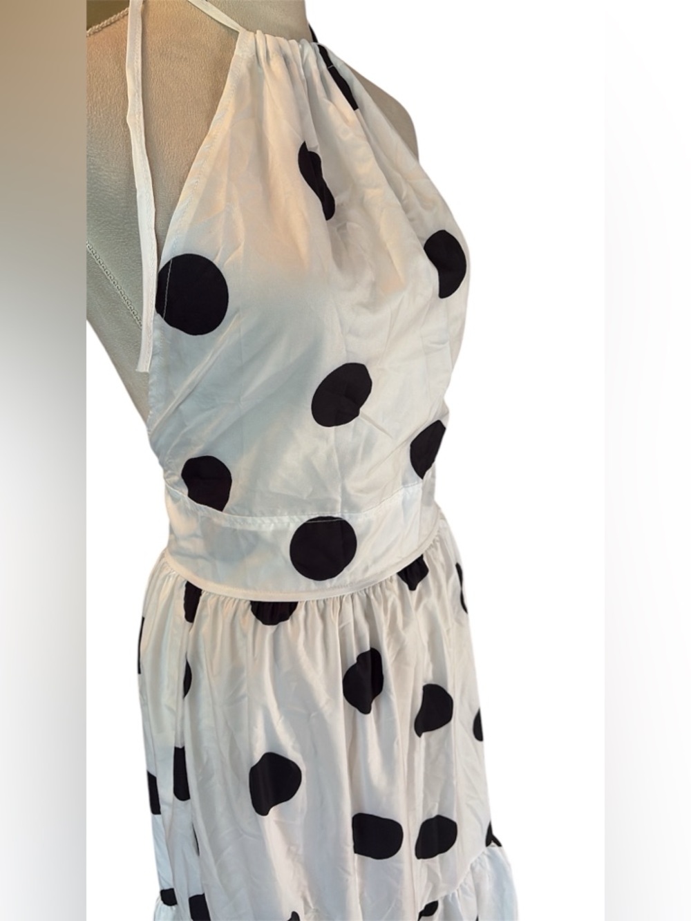 Chic Me- Trendy Beautiful White and Black Polka Dot Halter Maxi Dress - Picture 2 of 6